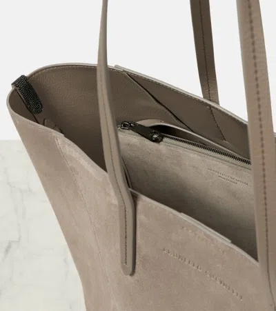 Brunello Cucinelli Bc Duo Small Geometric Leather Tote Bag In Grey