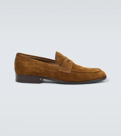 Shop Gianvito Rossi George Suede Penny Loafers In Brown