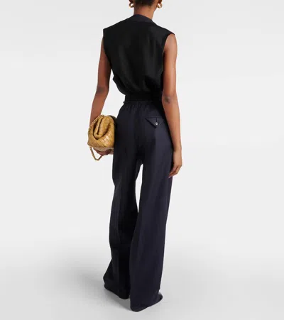 Bottega Veneta Women Striped Wool Pants In Blue