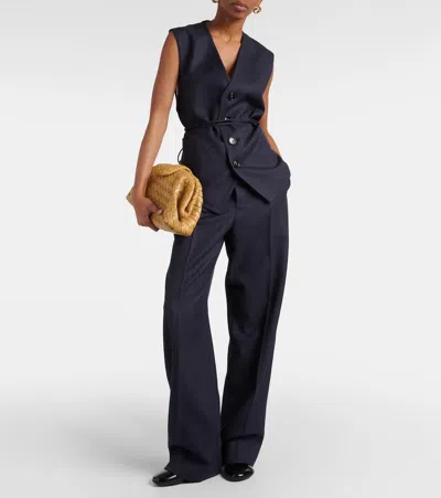 Bottega Veneta Women Striped Wool Pants In Blue