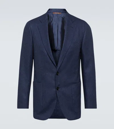 Shop Canali Silk And Cashmere Blazer In Blue