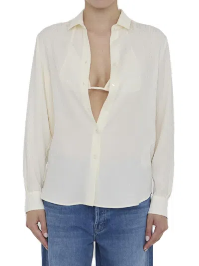 Shop Gucci Self Tied Jacquard Shirt In White