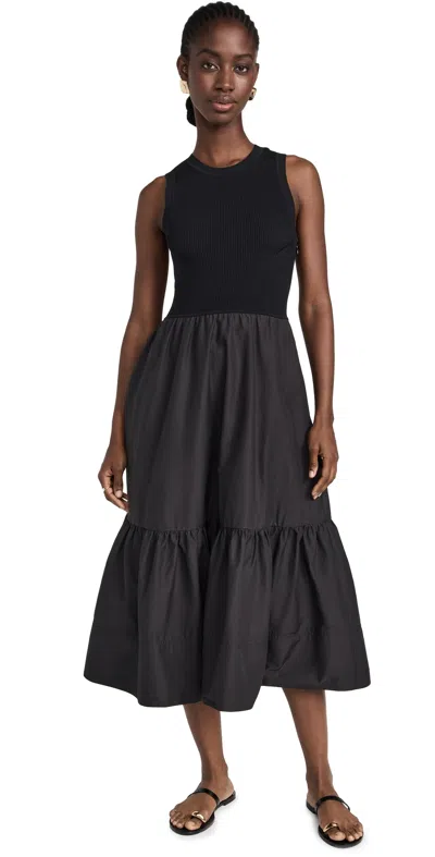 Tanya Taylor Josephina Crewneck Sleeveless Midi Dress In Black