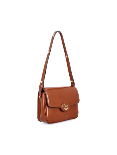 Tory Burch Robinson Spazzolato Shoulder Bag In Dark Sienna
