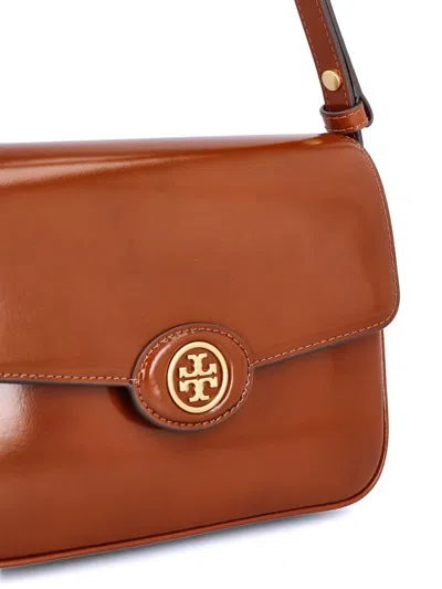 Tory Burch Robinson Spazzolato Shoulder Bag In Dark Sienna