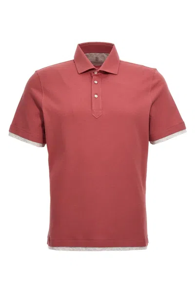 Shop Brunello Cucinelli Men Double Layer Effect Polo Shirt In Pink