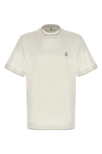 Shop Brunello Cucinelli Men Double Layer T-shirt In White