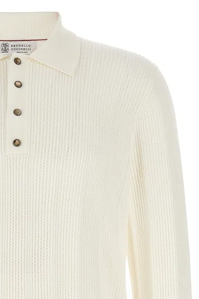 Shop Brunello Cucinelli Men Knitted Polo Shirt In White