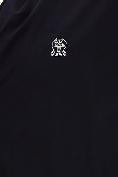 Shop Brunello Cucinelli Men Logo Embroidery Hooded Vest In Blue