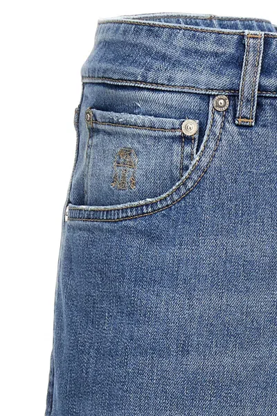 Shop Brunello Cucinelli Men Logo Embroidery Jeans In Blue