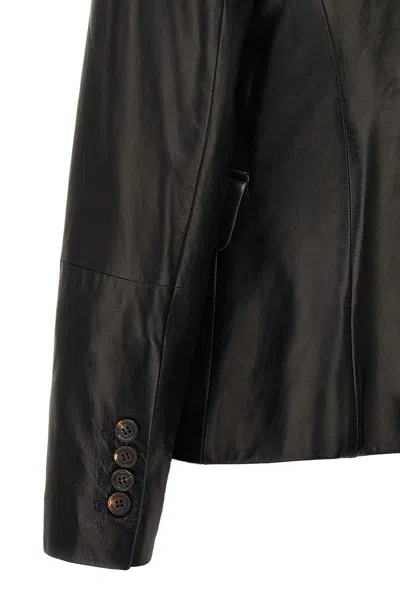 Shop Brunello Cucinelli Women Leather Blazer In Black