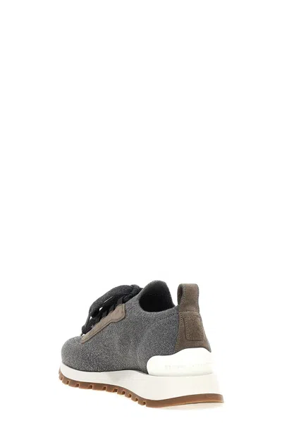 Shop Brunello Cucinelli Women Lurex Knit Sneakers In Gray