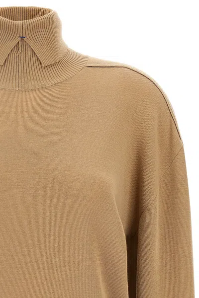 Burberry High-neck Wool Sweater With Logo Intarsia In Cream