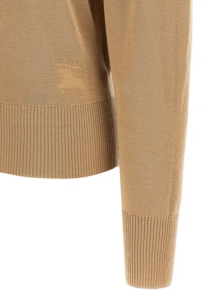 Burberry High-neck Wool Sweater With Logo Intarsia In Cream
