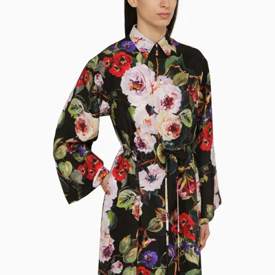 Shop Dolce & Gabbana Dolce&gabbana Rose-print Silk Chemisier Dress Women In Multicolor