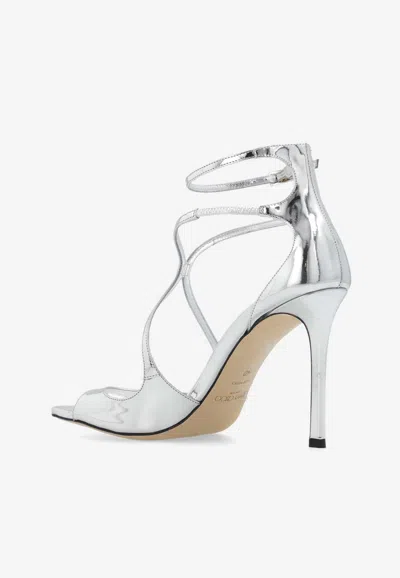 Shop Jimmy Choo Azia 95 Metallic Leather Sandals In Silver