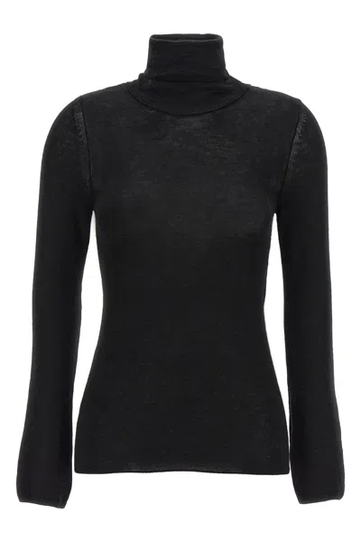 Tom Ford Turtleneck Long-sleeve Fine Cashmere-silk Top In Black
