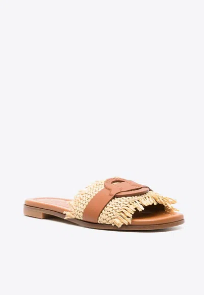 Moncler Bell Leather Slides In Brown