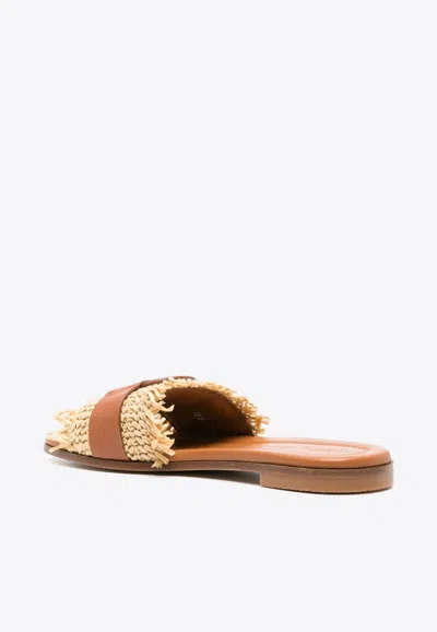 Moncler Bell Leather Slides In Brown
