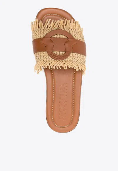 Moncler Bell Leather Slides In Brown