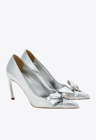 Ferragamo Brilda 85 Pumps In Patent Leather In Silver