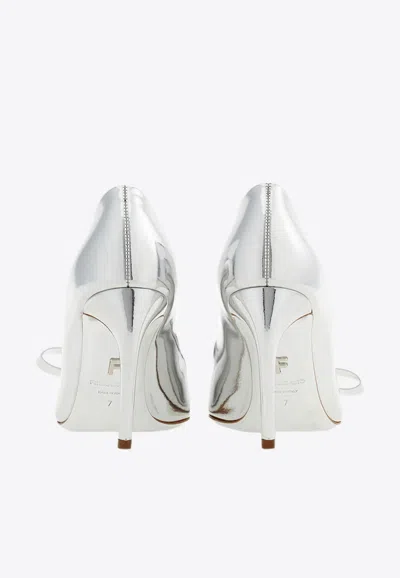Ferragamo Brilda 85 Pumps In Patent Leather In Silver