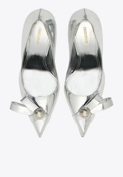 Ferragamo Brilda 85 Pumps In Patent Leather In Silver