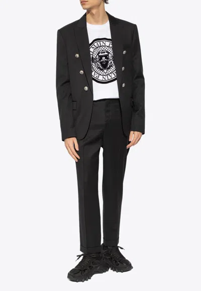 Balmain Embossed Button Blazer In Black