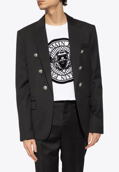 Balmain Embossed Button Blazer In Black