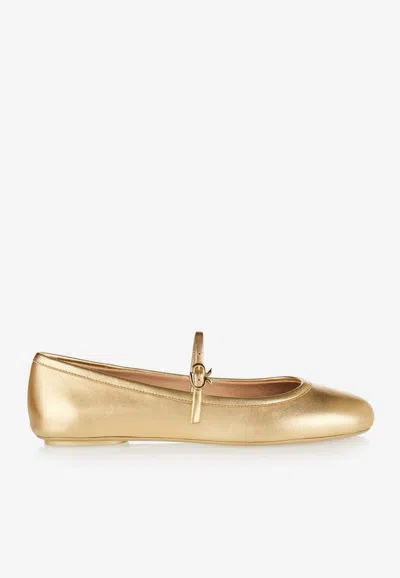 Gianvito Rossi Elegant Ballerina Flats With Ribbon Buckle In Gold