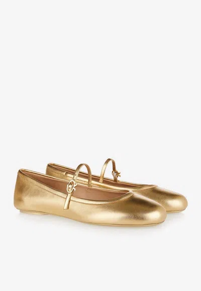 Gianvito Rossi Elegant Ballerina Flats With Ribbon Buckle In Gold