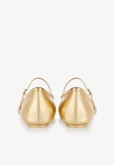 Gianvito Rossi Elegant Ballerina Flats With Ribbon Buckle In Gold