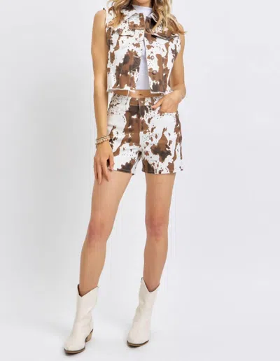 Judy Blue Cow Print Vest In Brown In Brown