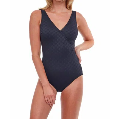 Gottex Textured V-neck Surplice One Piece Swimsuit In Sea Shells Black In Multi