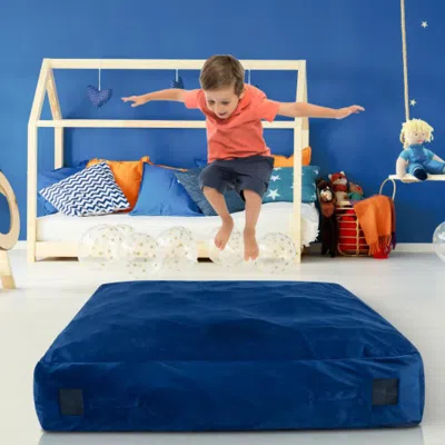 Hivvago 57 X 57 Inch Crash Pad Sensory Mat With Foam Blocks And Washable Velvet Cover-blue