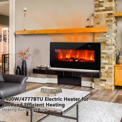 Hivvago 36 Inch Electric Wall Mounted Freestanding Fireplace With Remote Control-black