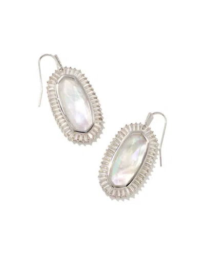 Kendra Scott Baguette Elle Drop Earrings In Rhodium Ivory Mix In Multi