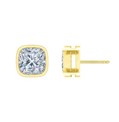 Rachel Glauber Square Cushion 14k Gold Plated Stud Earrings In Gold