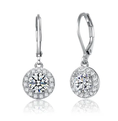 Rachel Glauber Rhodium Plated Cz Drop Earrings In Silver