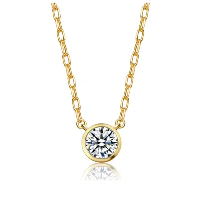 Rachel Glauber Round Stud Necklace With Clear Cubic Zirconia In Gold