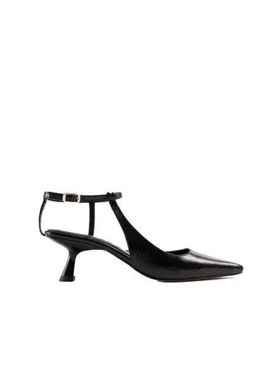 Souliers Martinez Leather Sling Back Pumps With Kitten Heel In Black