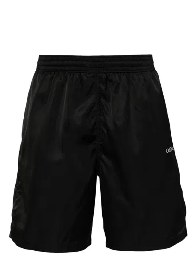 Off-white Logo Swim Shorts In Black White