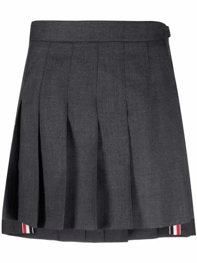 Thom Browne Wool Miniskirt With Pleated Design And Side Stripe Detail In Navy