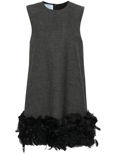Shop Prada Feather-detail Mini Dress In Antracite