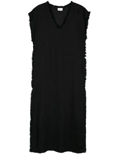 P.a.r.o.s.h Frayed Linen Midi Dress In Panna