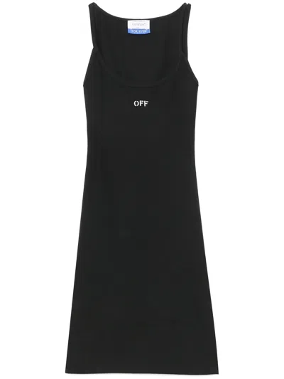 Off-white Off-embroidered Ribbed Minidress In Black,white