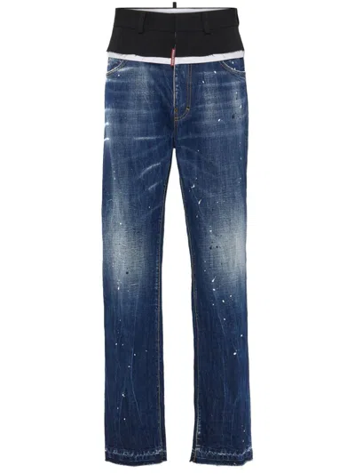 Dsquared2 Paint Splatter Washed Jeans In Navy Blue