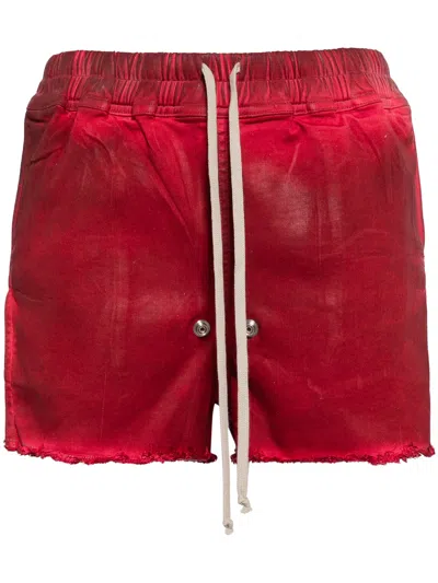 Rick Owens Red Gabe Denim Shorts In Cardinal Red