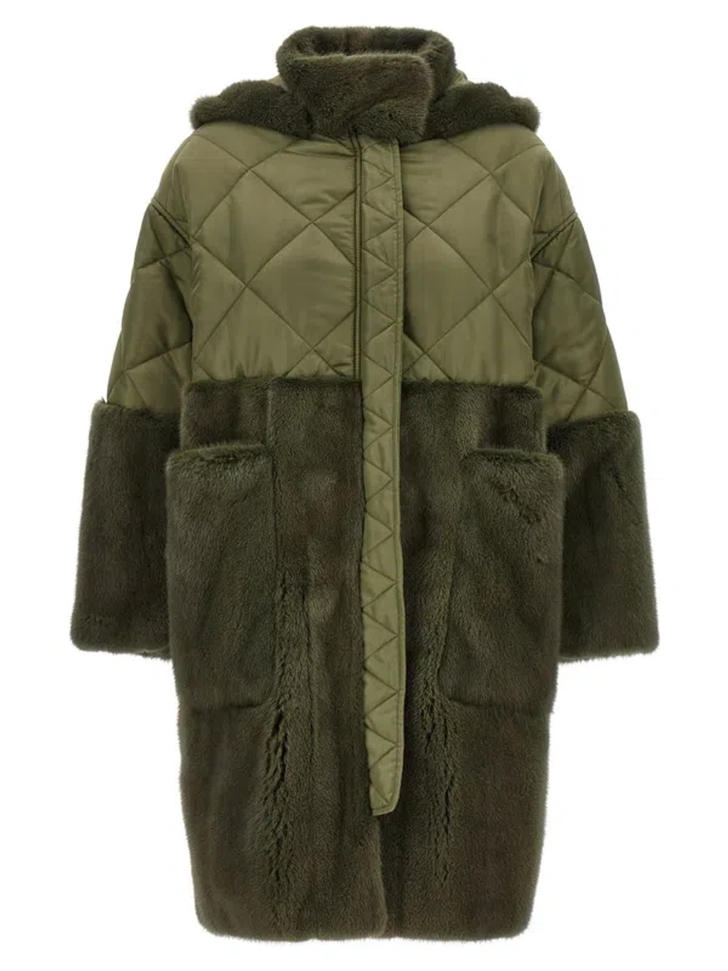 アウターその他 BLANCHA 'Nylon Diamond-Visone' long down jacket Green 217473601?w=1024