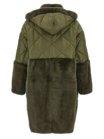 Blancha Long Quilted Down Jacket With Faux Fur In Green